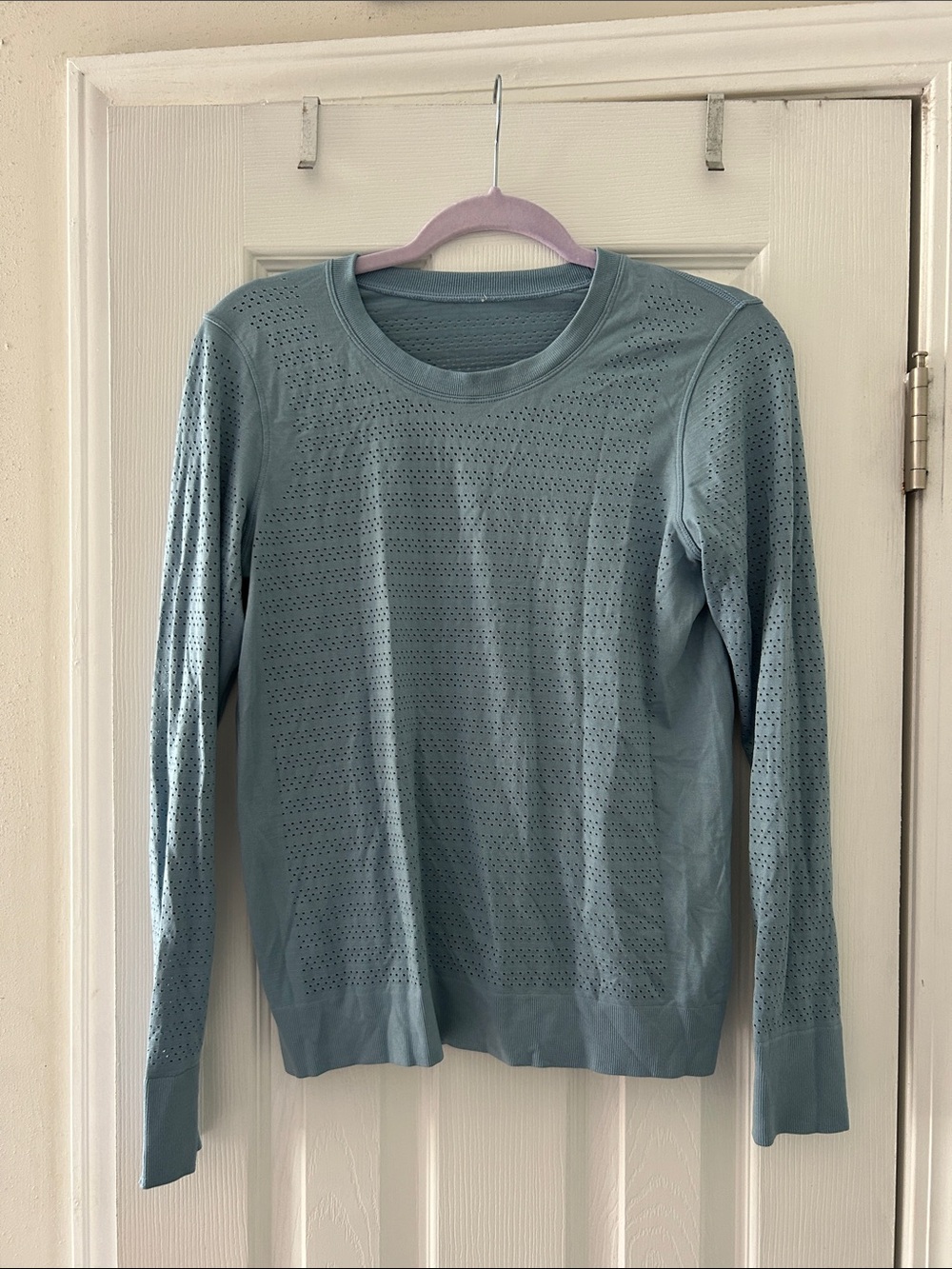 lululemon athletica Light Blue Perforated Crew Neck Sweater